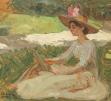 Копия картины "reading in the garden" художника "струмбеску ипполит"