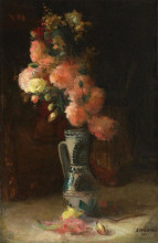 Репродукция картины "vase with roses and chrysanthemums" художника "струмбеску ипполит"