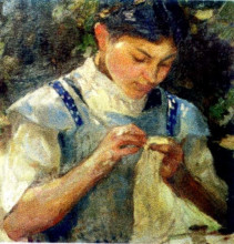 Картина "girl sewing" художника "струмбеску ипполит"