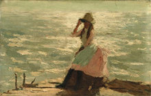 Копия картины "girl seated on a pier" художника "стэр филип уилсон"