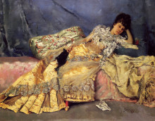 Копия картины "lady on a pink divan" художника "стюарт юлиус леблан"