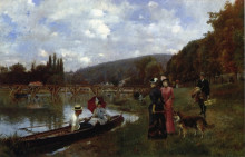 Копия картины "the seine at bougival" художника "стюарт юлиус леблан"