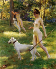 Картина "nymphs hunting" художника "стюарт юлиус леблан"