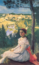 Картина "view of the village of castelnau-le-lez" художника "базиль фредерик"