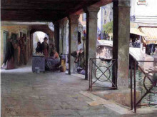 Репродукция картины "venetian market scene" художника "стюарт юлиус леблан"
