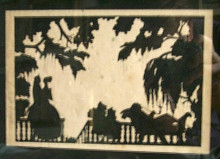 Картина "at the verandah. silhouette, ink on paper. signed with russian initials “cc”, with full signature und numbered 31 on the margin" художника "судейкин сергей"