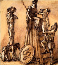 Репродукция картины "costume studies with mythological figures for ballet “dionysus” by glazunov in mordkin theatre" художника "судейкин сергей"