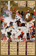 Картина "tahmuras defeats the divs. miniature from shahname" художника "султан мухаммед"