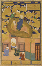 Картина "the mi&#39;raj, or, the night flight of muhammad on his steed buraq- folio from a bustan of sa&#39;di" художника "султан мухаммед"