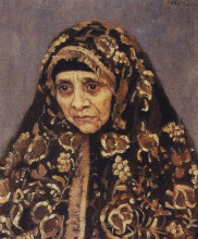 Репродукция картины "старуха в узорчатом платке" художника "суриков василий"