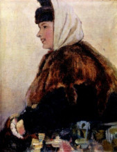 Копия картины "портрет молодой женщины в шубе с муфтой" художника "суриков василий"