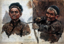Репродукция картины "головы татар (старика и молодого)" художника "суриков василий"