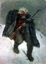 Репродукция картины "старый солдат, спускающийся по склону снежной горы" художника "суриков василий"