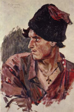 Репродукция картины "head of a young cossack" художника "суриков василий"