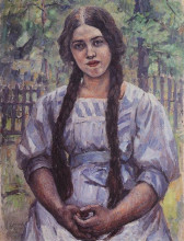 Репродукция картины "девушка с косами. портрет а. а. добринской." художника "суриков василий"