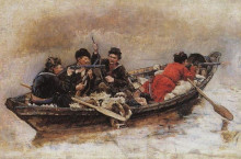 Репродукция картины "казаки в лодке (этюд для картины &quot;покорение сибири ермаком&quot;)" художника "суриков василий"