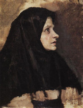 Репродукция картины "голова женщины в черном платке" художника "суриков василий"