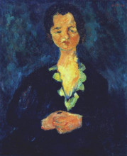 Репродукция картины "portrait of a woman on a blue background" художника "сутин хаим"