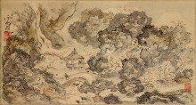 Репродукция картины "landscape with pavilion, hanging scroll" художника "тайга икэ-но"