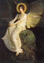 Репродукция картины "winged figure seated upon a rock" художника "тайер эббот хэндерсон"