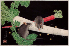 Картина "japanese radish, rats, and carrot" художника "такахаси шотэй"