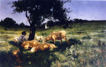 Картина "boy and sheep lying under a tree" художника "таннер генри оссава"