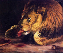 Репродукция картины "lion licking its paw" художника "таннер генри оссава"