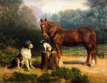 Картина "horse and two dogs in a landscape" художника "таннер генри оссава"
