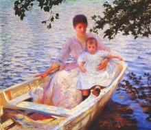 Репродукция картины "mother and child in a boat" художника "тарбелл эдмунд чарльз"