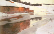 Репродукция картины "a factory building near an icy river in winter" художника "таулов фриц"