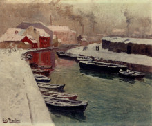 Копия картины "a snowy harbor view" художника "таулов фриц"