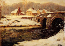 Репродукция картины "a stone bridge over a stream in winter" художника "таулов фриц"