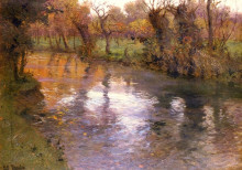 Репродукция картины "an orchard on the banks of a river" художника "таулов фриц"