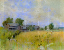 Репродукция картины "pasture with barns, cos cob" художника "твахтман (tуоктмен) джон генри"