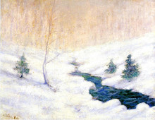 Копия картины "woodland stream in a winter landscape" художника "твахтман (tуоктмен) джон генри"