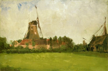 Репродукция картины "windmill in the dutch countryside" художника "твахтман (tуоктмен) джон генри"