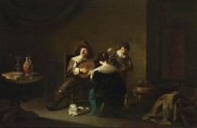 Копия картины "interior with a gentleman playing a lute and a lady singing" художника "тенирс младший давид"