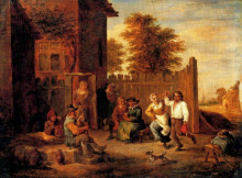Репродукция картины "peasants merrying outside an inn" художника "тенирс младший давид"