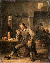 Репродукция картины "a smoker leaning on a table" художника "тенирс младший давид"
