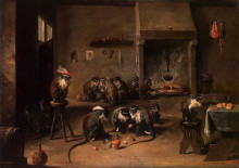 Копия картины "обезьяны в кухне" художника "тенирс младший давид"