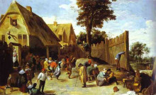 Копия картины "peasants dancing outside an inn" художника "тенирс младший давид"