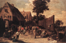 Репродукция картины "peasants dancing outside an inn" художника "тенирс младший давид"