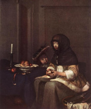 Картина "woman peeling apple" художника "терборх герард"