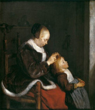 Репродукция картины "mother combing the hair of her child" художника "терборх герард"