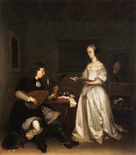Репродукция картины "the duet: singer and theorbo player" художника "терборх герард"
