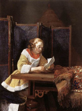 Репродукция картины "a lady reading a letter" художника "терборх герард"