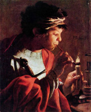 Картина "boy lighting a pipe" художника "тербрюгген хендрик"