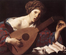 Картина "woman playing the lute" художника "тербрюгген хендрик"