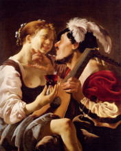 Копия картины "a luteplayer carousing with a young woman holding a roemer" художника "тербрюгген хендрик"