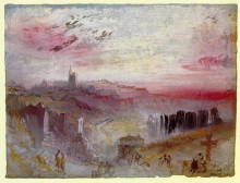 Репродукция картины "view over town at sunset: a cemetery in the foreground" художника "тёрнер уильям"